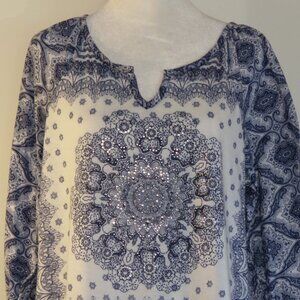 Christoper & Banks 3/4 Sleeve Pullover Embellished Blouse Size M (C833)